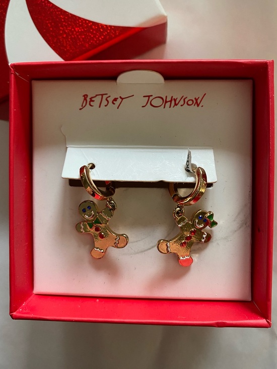 Betsey Johnson Jewelry - Betsey Johnson Gingerbread Friends Huggie Drop Earrings